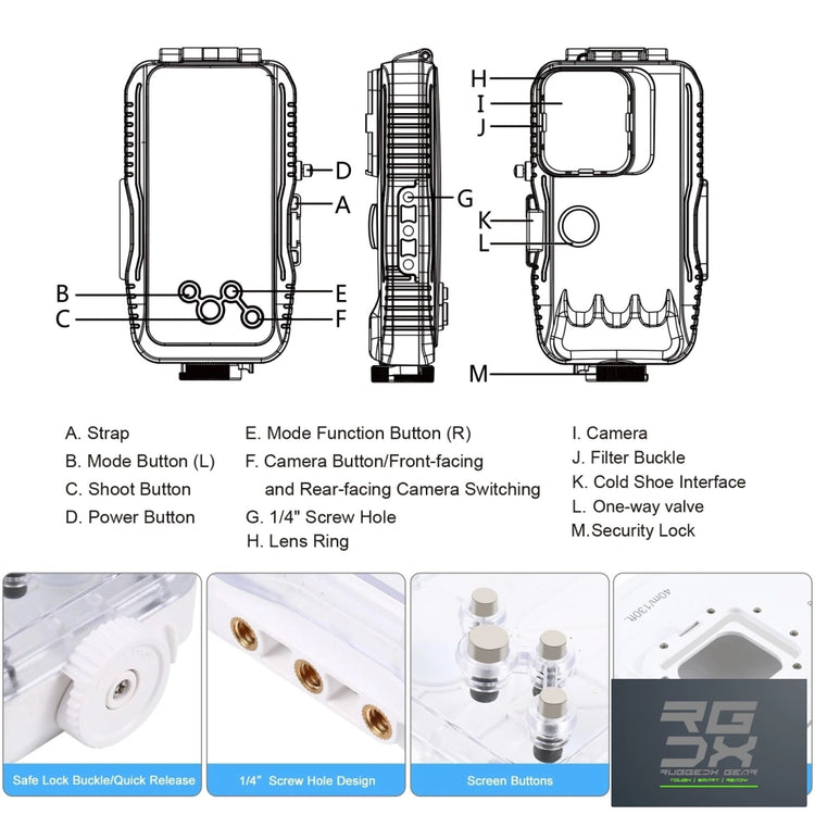 RUGGEDXGEAR | PHOTO VIDEO | 40M/130FT WATERPROOF DIVING CASE WITH ONE-WAY VALVE