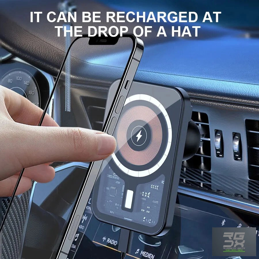 RUGGEDXGEAR | 30W MAGNETIC CAR WIRELESS CHARGER – TRANSPARENT AIR VENT MOUNT | MAGSAFE FAST CHARGING