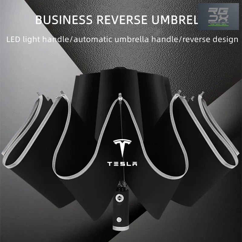 RUGGEDXGEAR | AUTOMATIC TESLA UV UMBRELLA – LED LIGHT | REVERSE FOLD | REFLECTIVE STRIPE