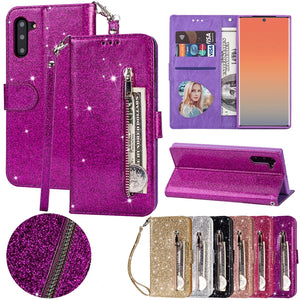 RUGGEDXGEAR | WALLET BLING GLITTER MAGNETIC FLIP ZIPPER LEATHER CASE FOR SAMSUNG GALAXY S SERIES