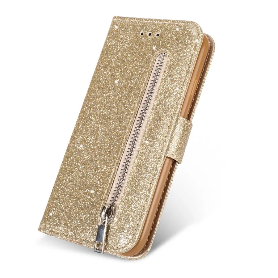 RUGGEDXGEAR | WALLET BLING GLITTER MAGNETIC FLIP ZIPPER LEATHER CASE FOR SAMSUNG GALAXY S SERIES