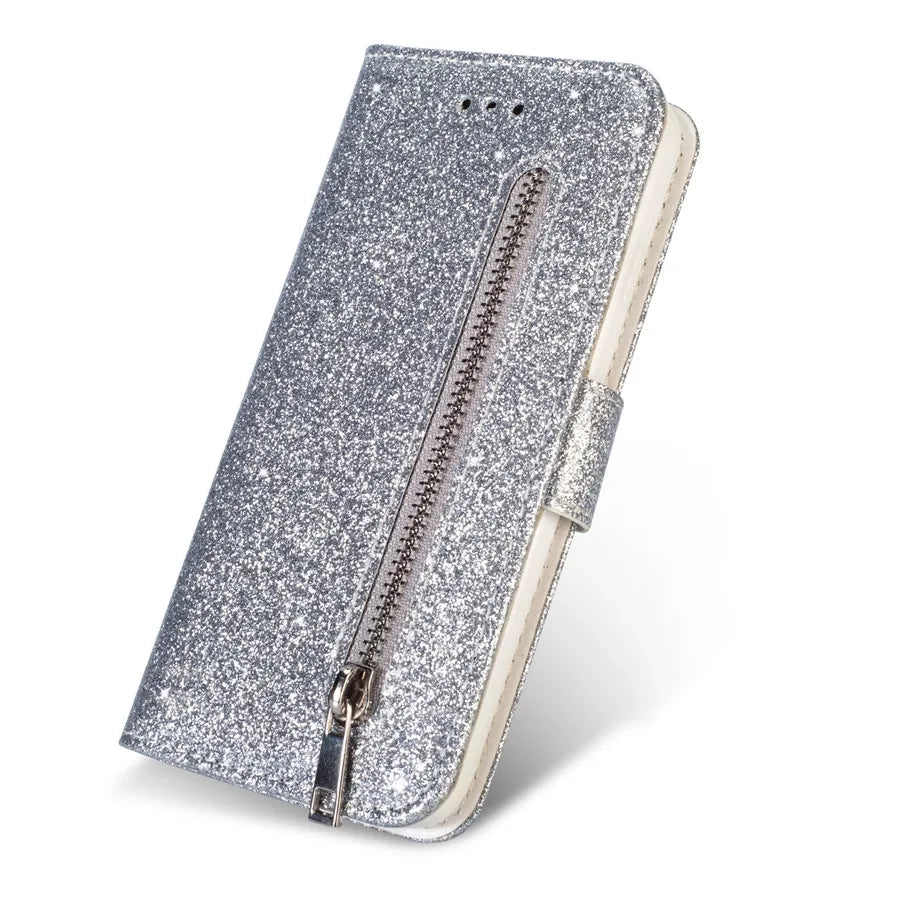 RUGGEDXGEAR | WALLET BLING GLITTER MAGNETIC FLIP ZIPPER LEATHER CASE FOR SAMSUNG GALAXY S SERIES