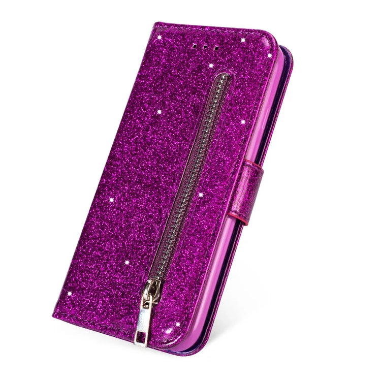 RUGGEDXGEAR | WALLET BLING GLITTER MAGNETIC FLIP ZIPPER LEATHER CASE FOR SAMSUNG GALAXY S SERIES