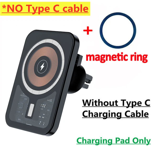 RUGGEDXGEAR | 30W MAGNETIC CAR WIRELESS CHARGER – TRANSPARENT AIR VENT MOUNT | MAGSAFE FAST CHARGING