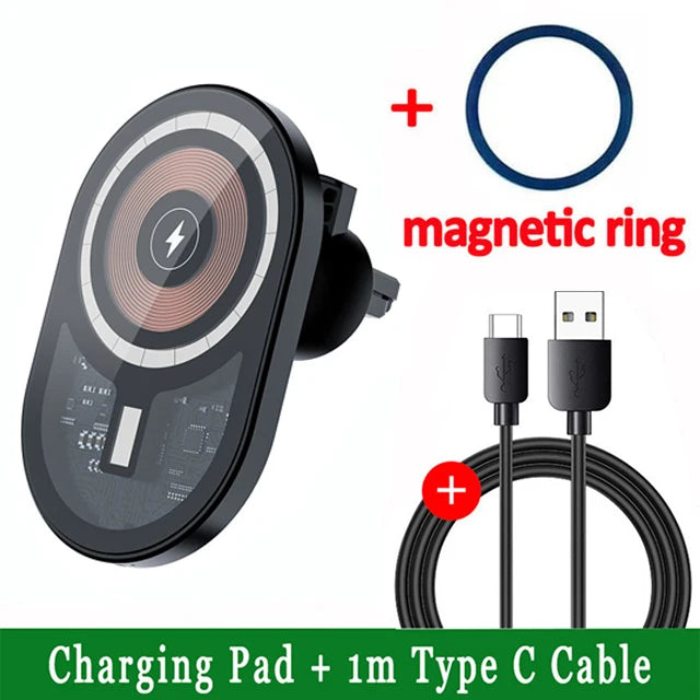 RUGGEDXGEAR | 30W MAGNETIC CAR WIRELESS CHARGER – TRANSPARENT AIR VENT MOUNT | MAGSAFE FAST CHARGING