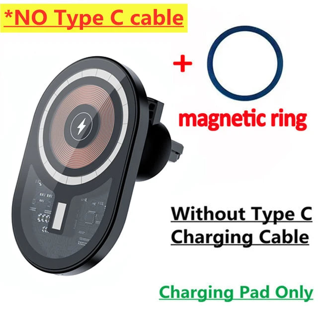 RUGGEDXGEAR | 30W MAGNETIC CAR WIRELESS CHARGER – TRANSPARENT AIR VENT MOUNT | MAGSAFE FAST CHARGING