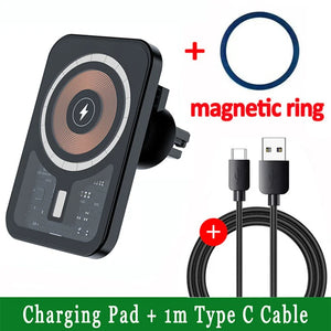 RUGGEDXGEAR | 30W MAGNETIC CAR WIRELESS CHARGER – TRANSPARENT AIR VENT MOUNT | MAGSAFE FAST CHARGING