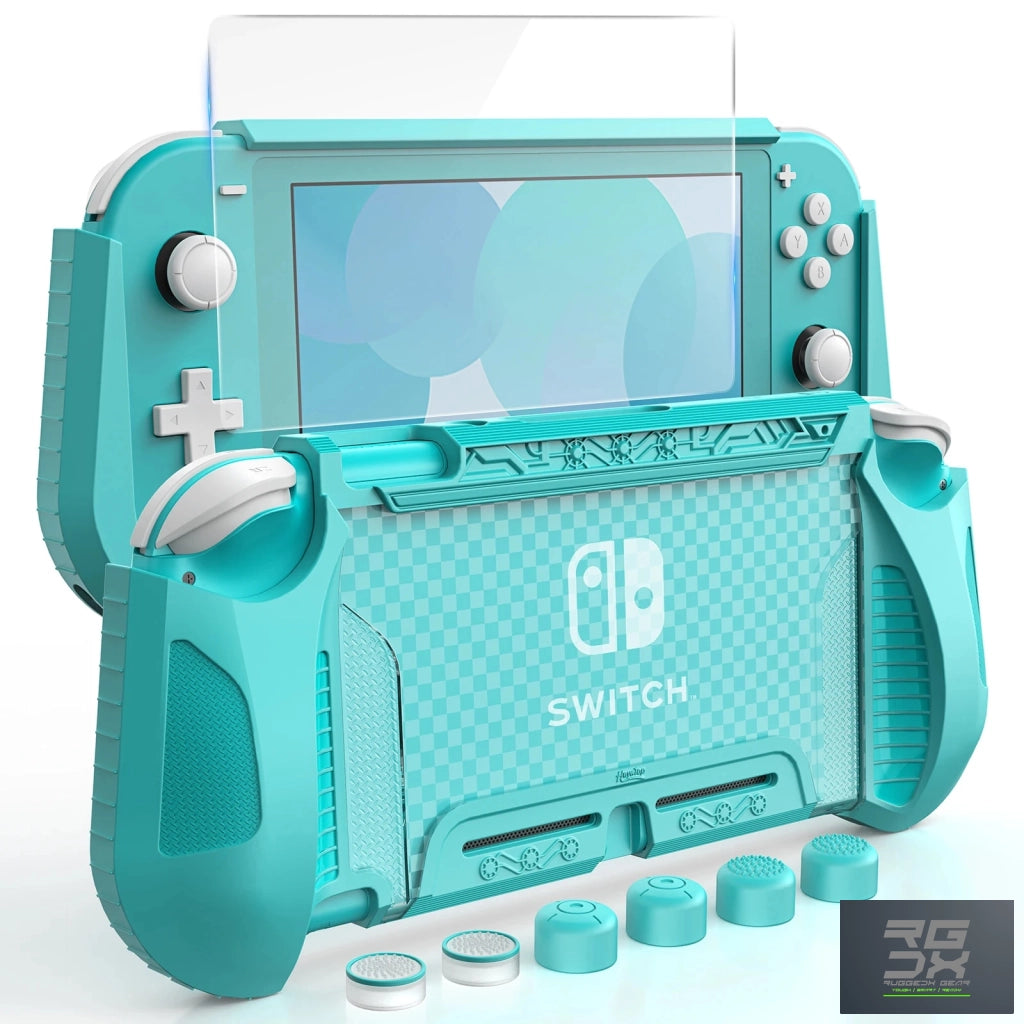 RUGGEDXGEAR | PROTECTIVE CASE FOR NINTENDO SWITCH LITE -- PLAID DESIGN, TEMPERED GLASS, THUMB GRIPS